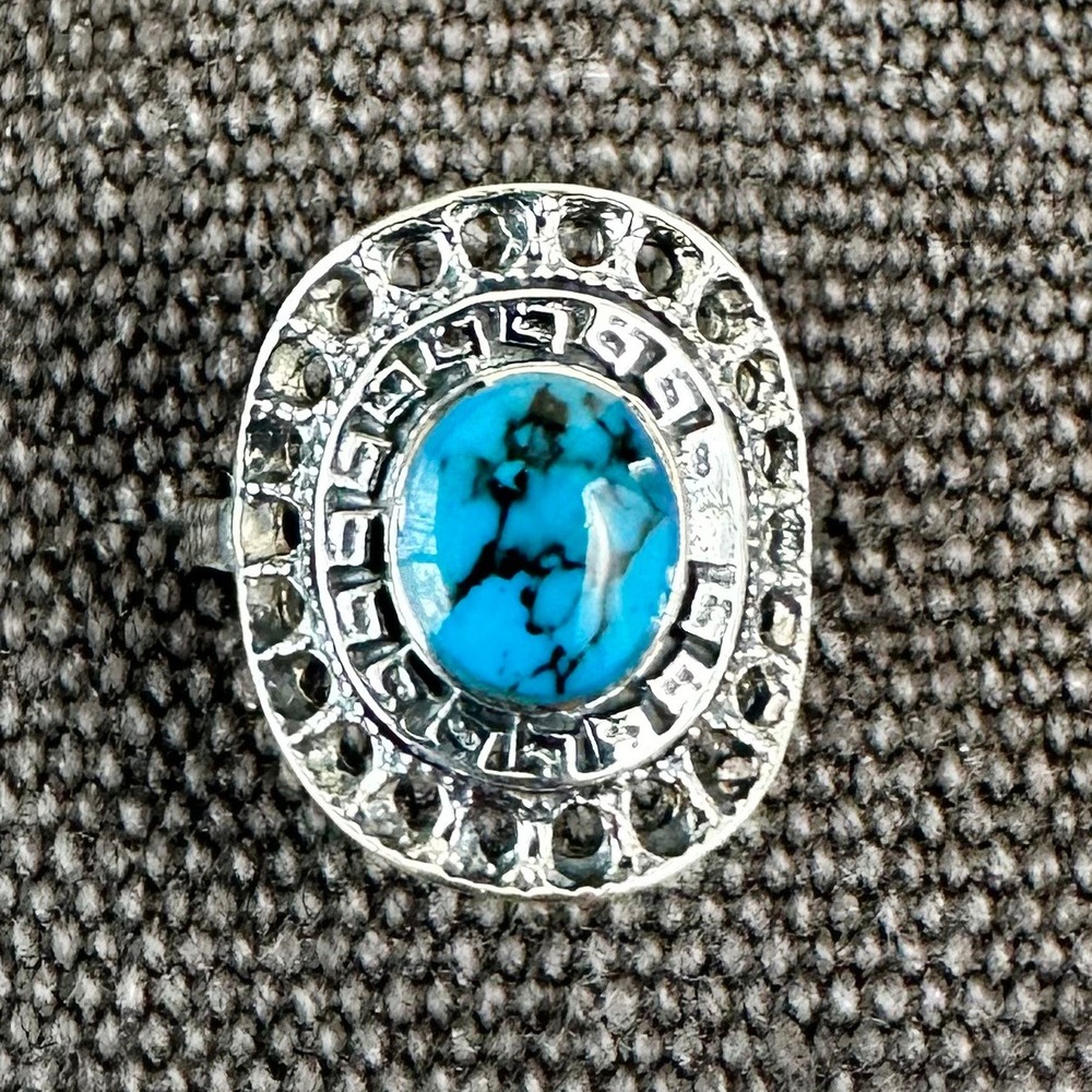 Turquoise Ring Sterling Silver Statement Ring Boho Jewelry Women's‎ 7.25